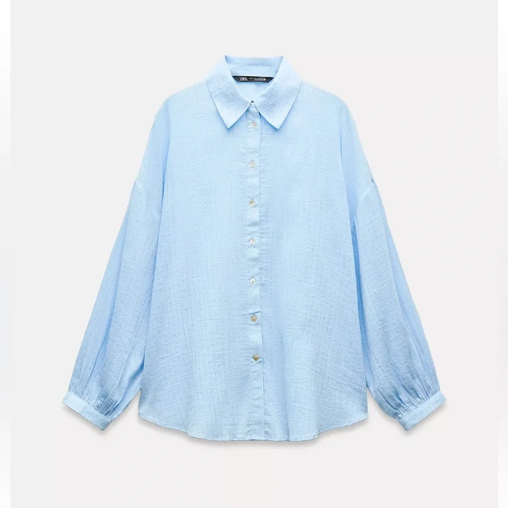 ZARA METALLIC THREAD STRIPED OVERSIZED BLOUSE